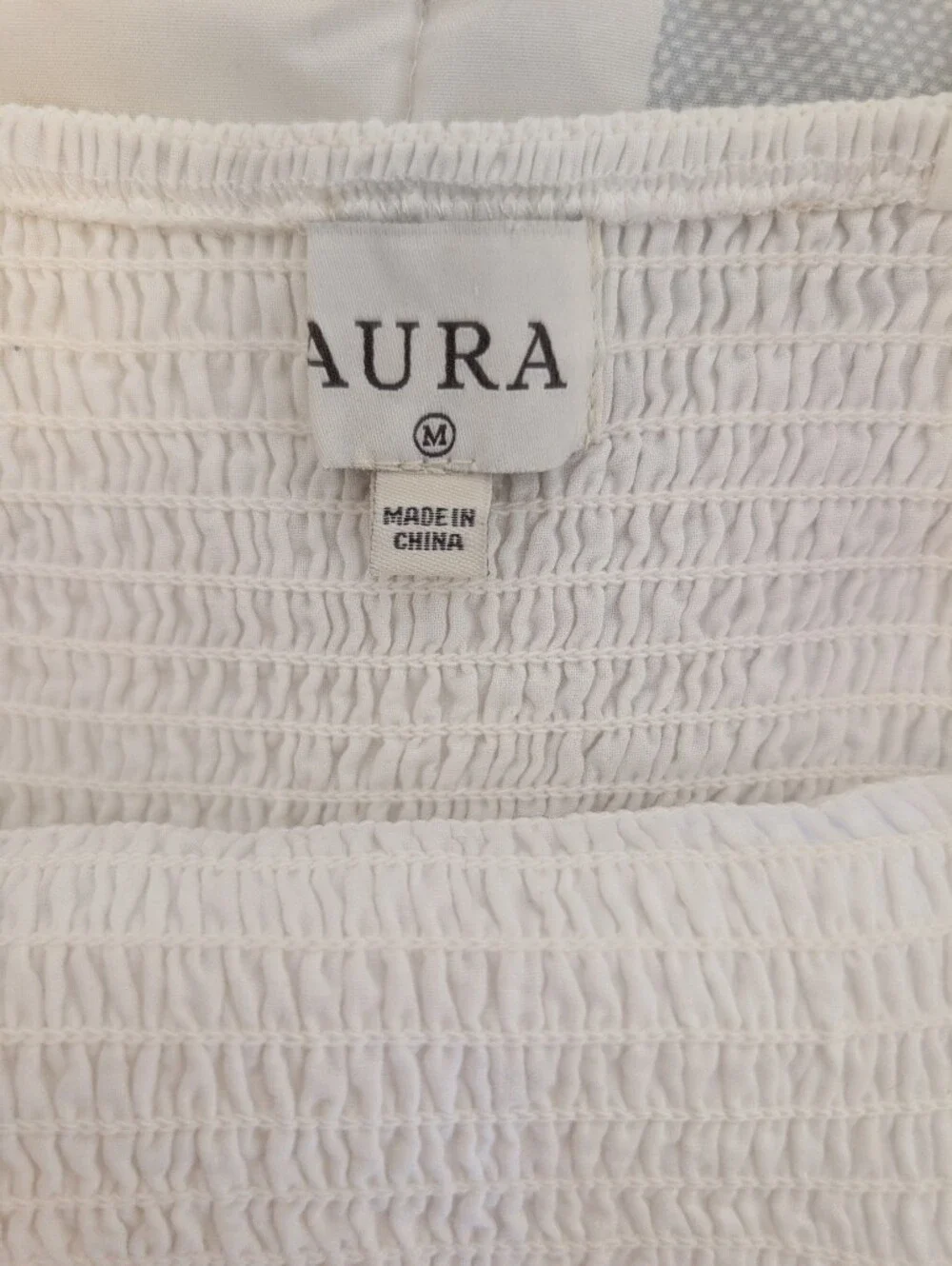 AURA Womens Medium 100% Cotton White Smocked Eyelet Maxi Dress Cottagecore - Picture 6 of 7